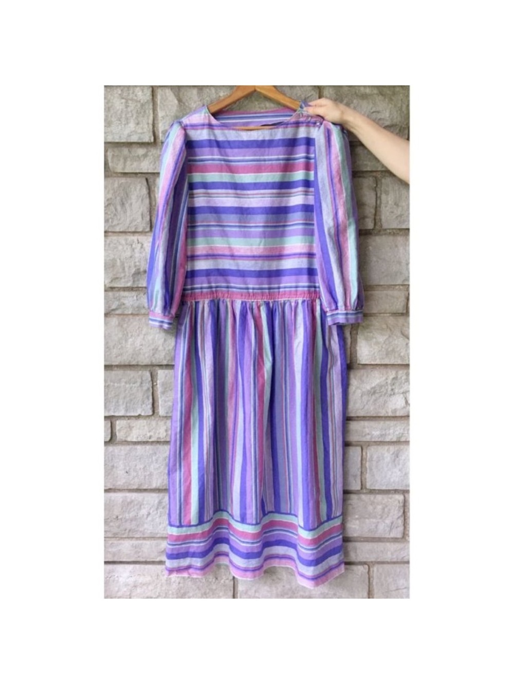 Vintage Modest Lightweight Striped Midi Dress